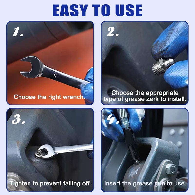 BUSY-CORNER 168 PCS Metric Hydraulic Grease Fittings Assortment, Grease Nipple Kit Standard With M6,M8,M10 Straight, 90 Degree, 45 Degree Angled - Image 3